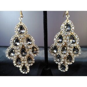 Sparkling Chandelier Crystal Dangle Earrings Gold Tone Glamour Statement